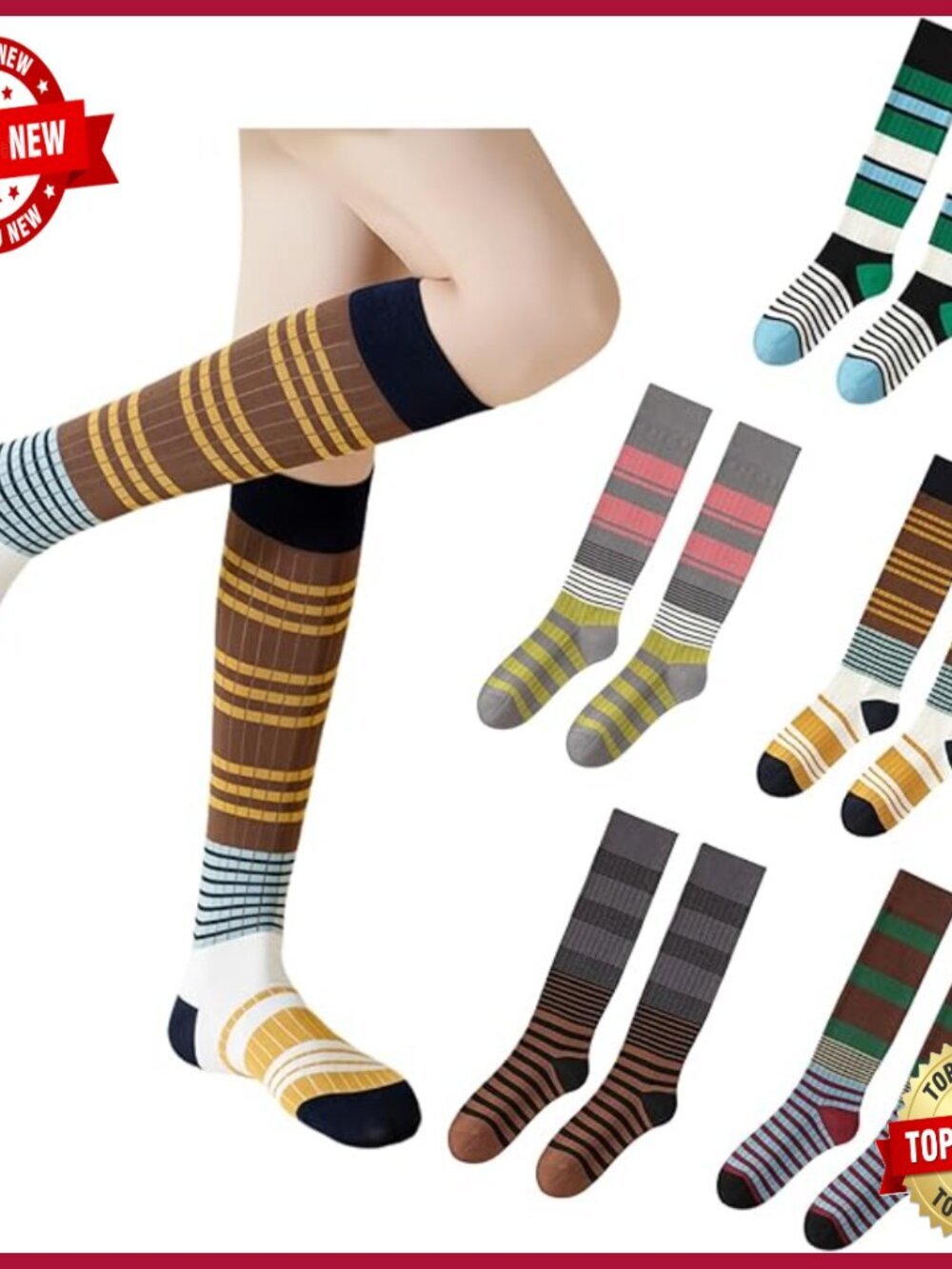 Knee High Socks for Women Soft Cotton Striped Retro Socks Tube Socks